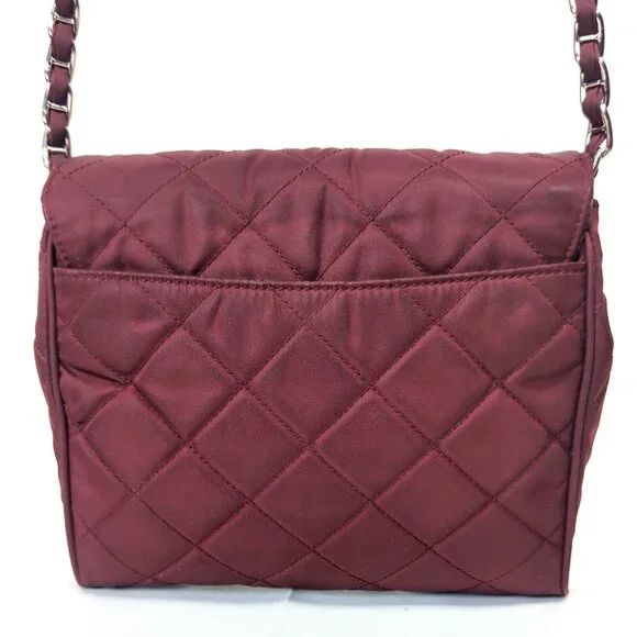 PRADA Impuntu Tessuto Quilted Nylon Chain Crossbody Bag Granato Shoulder Bag - Picture 3 of 16